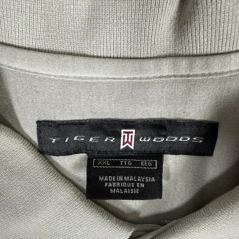Tiger Woods Nike Shirt Men's XXL‎ Beige Short Sleeve Button Up Cotton Knit Golf
